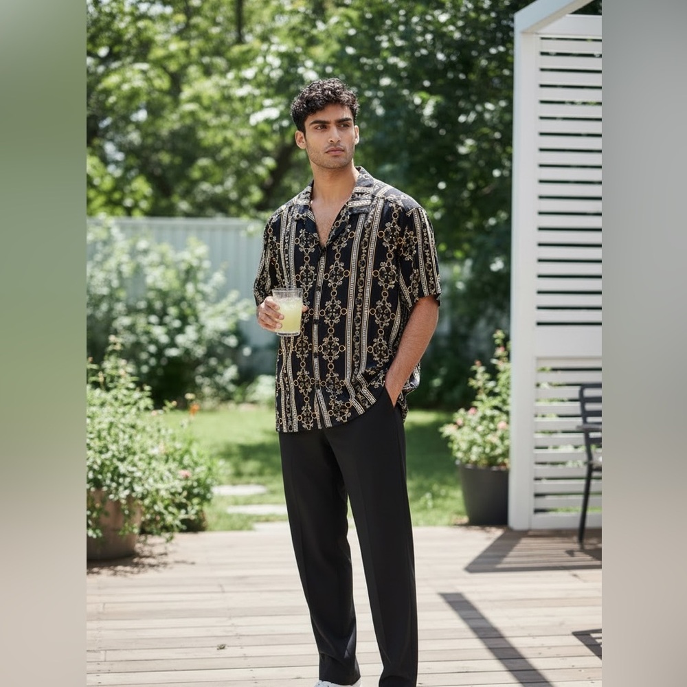 Level ten couture black and Gold Patterned Men's Shirt size S
